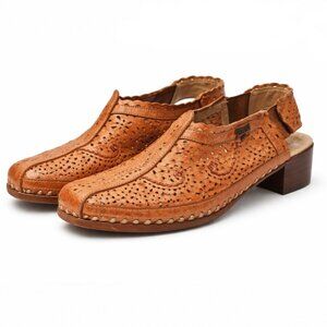 Pikolinos vintage saddle stitched western leather sling back shoes embroidered